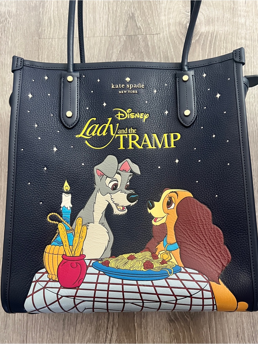 Kate Spade x Disney Lady and the Tramp Navy Leather Tote Bag